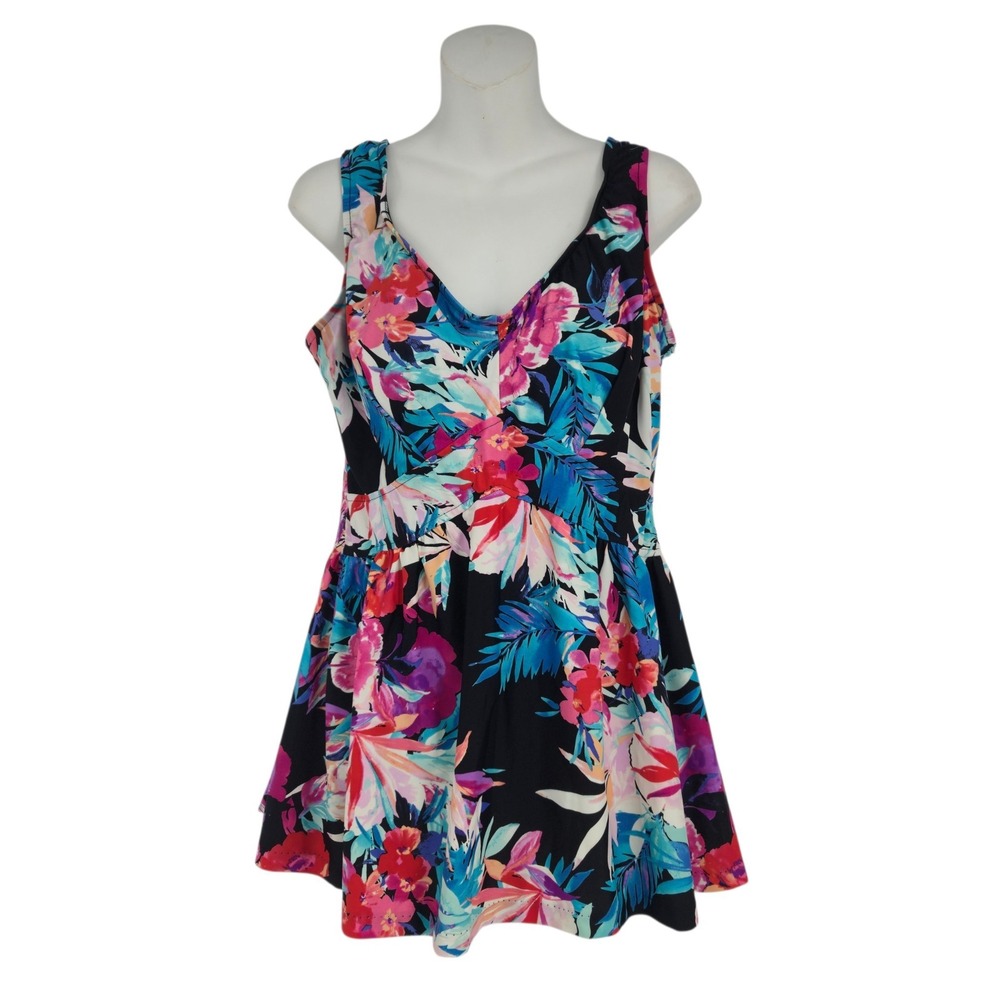 Rose Marie Reid Swimdress Womens 18W Floral Skirted One Piece Swimsuit MW5RF40R